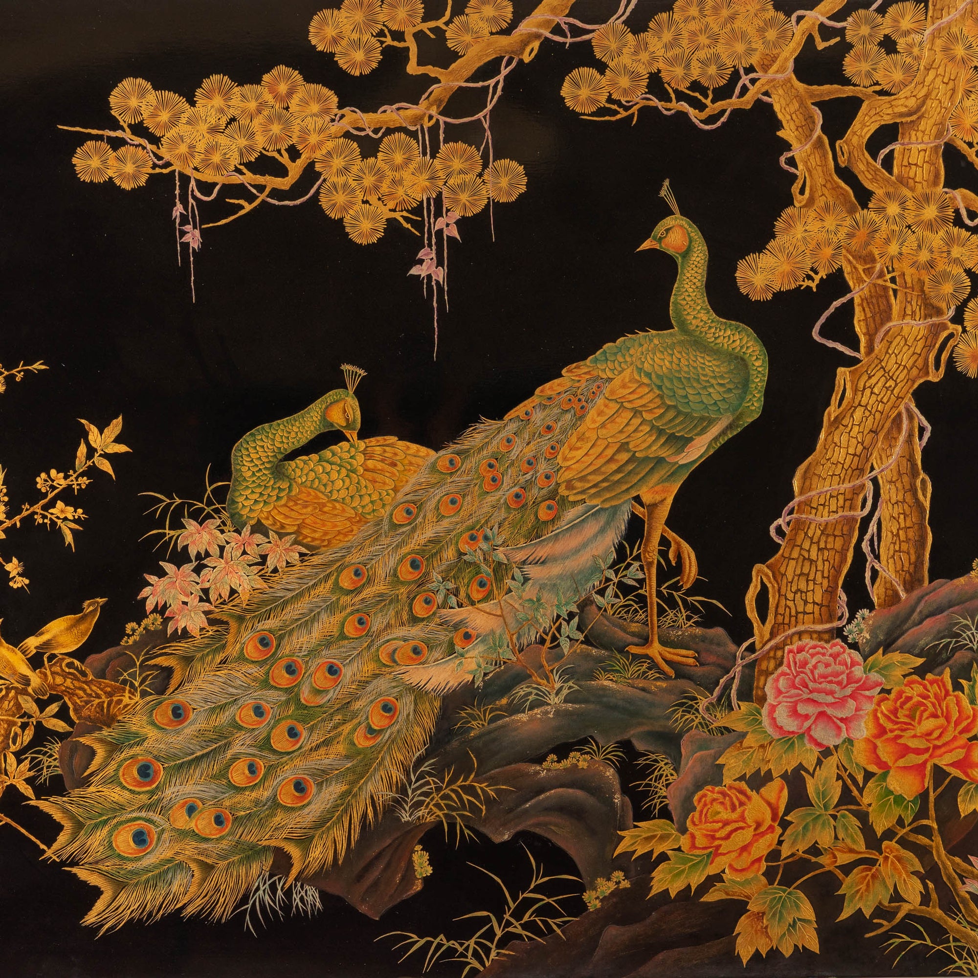 Large Hand-Painted Asian Lacquer Panel