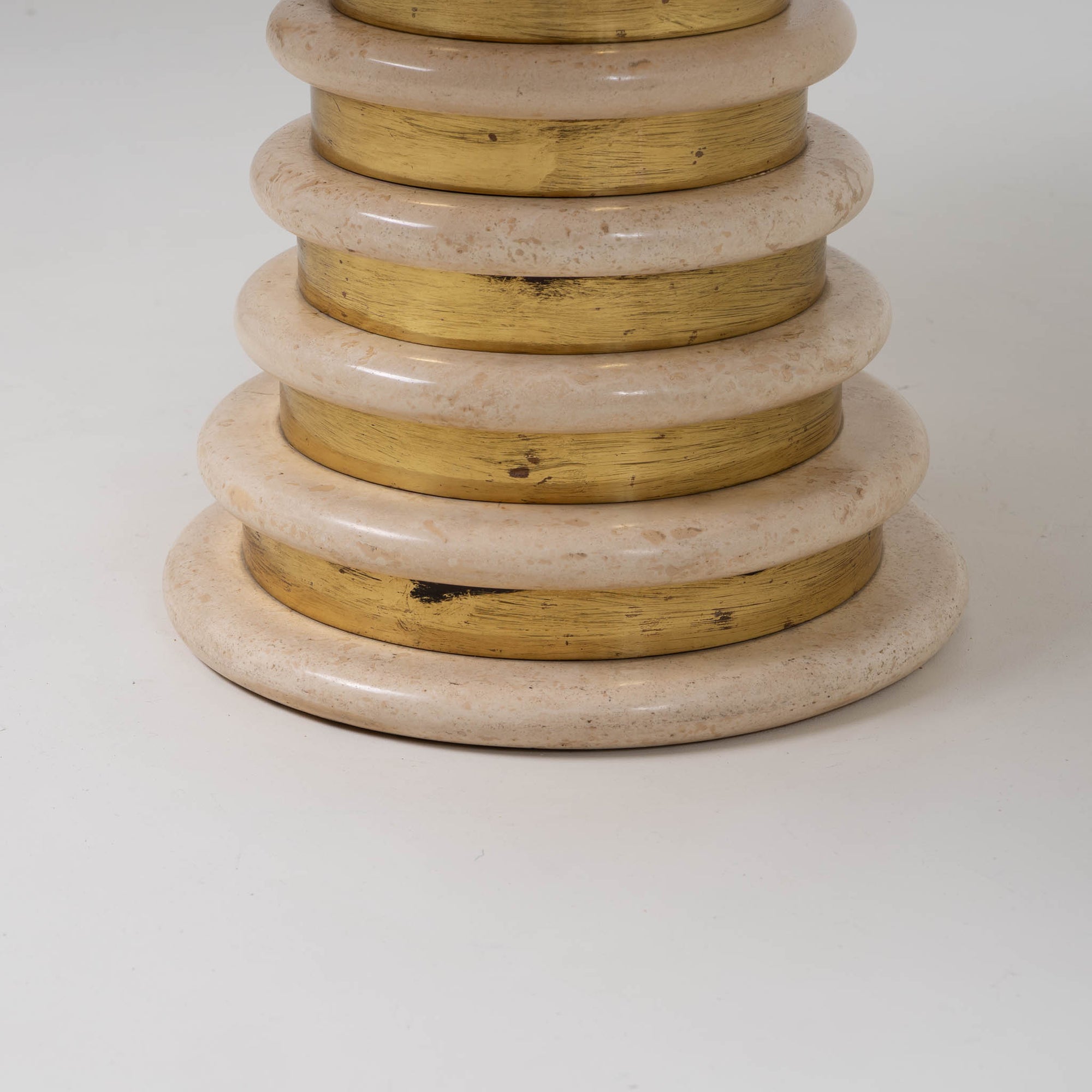 Italian Travertine and Brass Pedestal Dining Table Attributed to Marzio Cecchi for Studio Most, Italy,