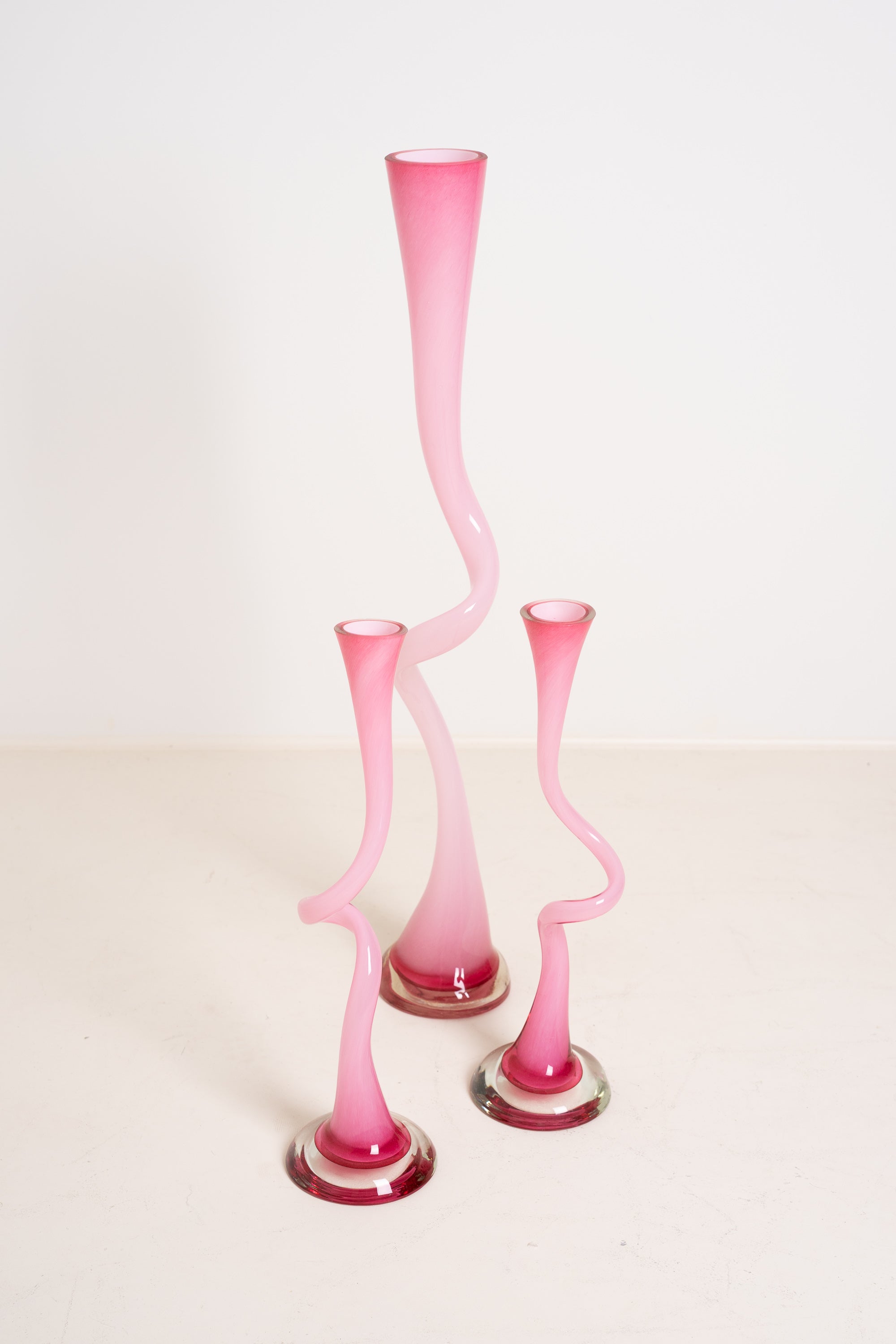 Pink Swirl Glass Vases – Set of 3