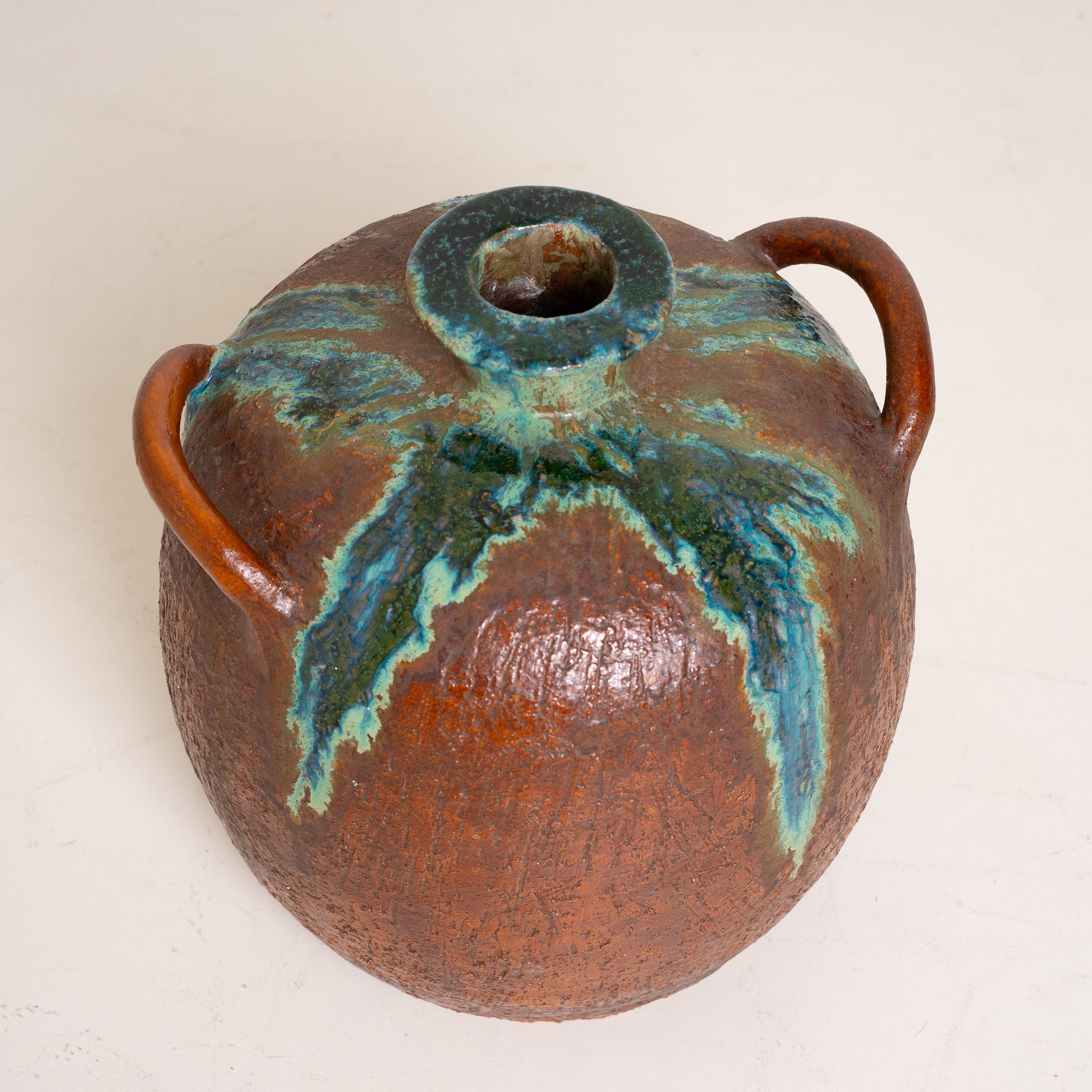 Large Handmade Ceramic Vase with Drip Glaze